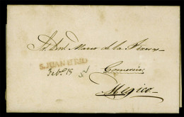 MEXICO - Stampless. 1842. San Juan Del Rio To Mexico. E.L. "SAN JUAN DEL RIO" Red Mark (***). Superb And Very Scarce. X. - Mexico