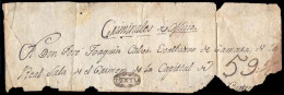 MEXICO - Stampless. C. 1805. Tuxtla To Guatemala. Colonial Front With Oval Sepia TUXTLA (CP 75) (xxx) + 59 1/2 Reales Ch - Mexico