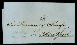 MEXICO - Stampless. MEXICO. 1863, Oct.12th. Entire Letter From Merida De Yucatan To New York With Oval Blue Green Cachet - Mexico