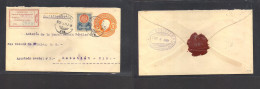 MEXICO - Stationery. 1911 (5 April) Culiacan - Mazatlan, Sinaloa (6 April) Registered 5c Orange Stat Env + 10c Adtl, Tie - Mexico