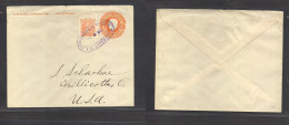 MEXICO - Stationery. 1915 (Dic 8) Nuevo Laredo - USA, Chillicote 5c Orange Stat Env + 5c Orange Adtl, Oval Lilac Cachet. - Mexico