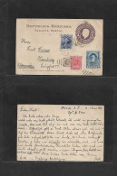 MEXICO - Stationery. 1916 (1 June) DF - Germany, Hamburg. 1c Lilac Stat Card + 3 Adtls, Incl Commemorative 10c Blue. - Mexico