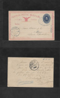 MEXICO - Stationery. 1894 (8 Abril) Huejutla, Hidalgo - DF. 5c Blue /red Large Medalion Stat Card. Fine. - Mexico
