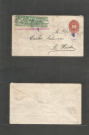 MEXICO - Stationery. C. 1893. Express WF Green / 10c Red Numeral Stat Env Used To La Honda SHIFTED Upper Left Green Seal - Mexico