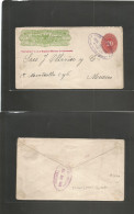MEXICO - Stationery. 1889 (20 Dic) Wells Fargo. Yellow Green Color + 20c Red Large Numeral Stat Env. Guadalajara - DF Me - Mexique