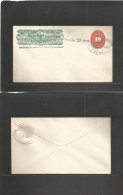 MEXICO - Stationery. C. 1890. Wells Fargo + 10c Red Large Numeral Stat Env, Revaluated 20c, Pre Cancelled (specimen Type - Mexique