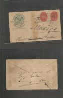 MEXICO - Stationery. C. 1893-5. Express Nacional Mexicano. 20c Vermilion Medalion (x2) Printed Stat Env "50c" Overprinte - Mexique