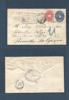 MEXICO - Stationery. 1890 (16 Aug) Veracruz - Belgium, Bruxelles (18 Sept) Registered 5c Blue Large Numeral Stationary E - Mexique