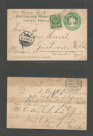 MEXICO - Stationery. 1908 (27 Feb) Nogales - Germany, Gustrows. (16 March) 2c Green Stat Card + 2c Adtls, Cds. Fine. - Mexico