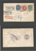 MEXICO - Stationery. 1895 (25 March) Jalapa, Ver - DF - Germany, Knefeld (11 April) Via NYC (2 April) Registered 10c Gre - Mexico