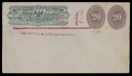 MEXICO - Stationery. C.1894. Express Wells Fargo 20c Lilac Twice Values + 3 Overprints + Crossed Out + Mns Value Changed - Mexico