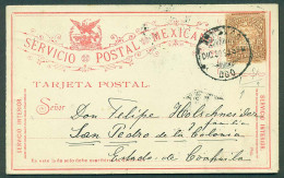 MEXICO - Stationery. 1895 (29 Dec). Durango - San Pedro Colonia / 3c Brown Mulitas Issue Stat Card (misplaced To Top). - Mexico