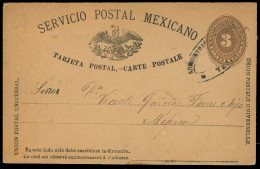 MEXICO - Stationery. 1887. Teapa - DF. 3cts Brown Stat Card. Rare Cancel Transpot Of Mail Was Riverboat Down To Grijalva - Mexico