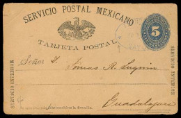 MEXICO - Stationery. 1889. Sayula - Gjara. Numeral Stat Card / Blue Ds Oval. - Mexico