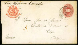 MEXICO - Stationery. 1891. Acapulco/Belgium 10 Cts Numeral Stat Envelope. Very Fine And Rare Usage. - Messico