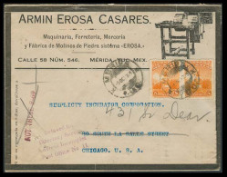 Mexico - XX. 1925. Merida - USA. Ilustrated Fkd Env + Several Aux Pmks. - Messico