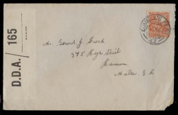 NEW ZEALAND. 1945 (20 J). Lovell's Flat - Malta. Fkd Censored Env / DDA - 165 Label. Fine + Dest. - Sonstige & Ohne Zuordnung