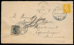 NEW ZEALAND. 1922 (28 Nov). Wellington - Denmark. Fkd Env + Taxed T-10 Pmk + Danish Postage Due Tied VF Scarce Combinati - Other & Unclassified