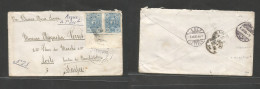 PARAGUAY. 1885 (24 Oct) Asuncion - Switzerland, Lodle (1 Dec) Via Buenos Aires. Fkd Env Pair Of 5c Blue, Lower Margin Bo - Paraguay