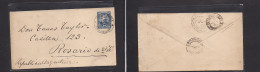 PARAGUAY. 1897 (28 Junio) Villa Rica - Rosario De Santa Fe, Argentina (4 Julio) 10c Blue Stat Env, Central Cds. Better D - Paraguay