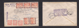 PARAGUAY. 1954 (Dic) Villarica - Germany, Stuttgart (25 Dec, Christmas Day) Registered Air Multifkd Env Very Unusual Lil - Paraguay