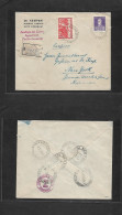 PARAGUAY. 1932 (12 Dec) Chaco War. Santiago Del Estero, Argentina - USA, NYC (5 Jan 33) Registered Multifkd Ecov. Cover  - Paraguay