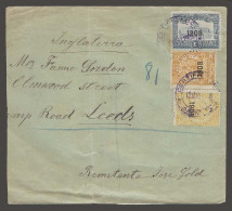 PARAGUAY. 1908 (12 May). Asuncion - UK / Leeds (9 June). Reg Multifkd Env Ovptd 1908 Issue. 1 Peso 25c Rate. - Paraguay