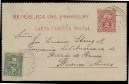 PARAGUAY. 1894 (23 Sept). Villa Concepcion - Argentina. 2c Red Stat Lettersheet + Adtl. Via Asuncion (24 Sept). - Paraguay