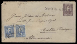 PARAGUAY. 1898. Colonia Nueva Germania - Germany. 5c Lilac Stat Env + 10c Light Blue Adtl Pair Straightline Cancel (xxx  - Paraguay