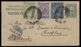 PARAGUAY. 1905 (18 July). Asuncion - Germany. 2c Green Stat Card + 3 Adtls. Fine Comb. - Paraguay