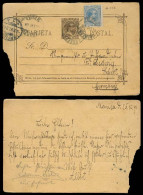PHILIPPINES. 1897 (Jan). Manila - Germany. 3c Stat Card + 2c Adtls. Corner Damaged Outside Of Drawing Arca. V. Scarce. - Philippinen
