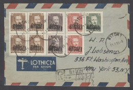 POLAND. 1951 (10 Feb). Groszy. Bytom - USA (17 Feb). Reg Air Multifkd Block Ovptd Large Type Stamps Env. VF. - Altri & Non Classificati