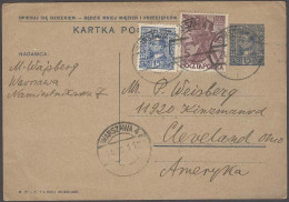 POLAND. 1931 (24 Nov). Warsaw - USA / Cleveland, DH. 15gr Blue Stat Card + 2 Adtls. 35gr Rate Cds. Fine Usage. - Altri & Non Classificati