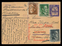 POLAND. 1942 (7 April). Krakau - Switzerland 12p Violet Stat Card + 3 Hitler Stamps Adtl / Tied + Fwded. Fine. - Altri & Non Classificati