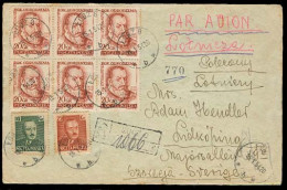 POLAND. 1954 (15 Jan). Lodz - Sweden. Air Reg Multifkd Env. Arrival Ds Incl Block Of Six. - Altri & Non Classificati