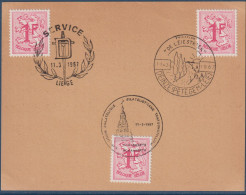 Belgique Timbre Lion Debout 1F Oblitéré Sur Invitation Réunion 21.4.67 Avec 3 Oblitérations Différentes 11.3.67 - 1951-1975 Lion Héraldique