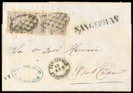 PUERTO RICO. 1875 (Abril 9). Ed. 4º (3). San German A San Juan. Carta Con Franqueo Emision 1874 Habilitado 25cts Azul (x - Porto Rico