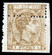 PUERTO RICO. PRUEBA. 1pta Castaño Bronce Sobre Impresión De España De 1878 Derecho Judicial 1pta 25c, Invertidos, Del Mi - Porto Rico