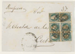 PUERTO RICO. C. 1870. 19 (x6). San Juan A Ceiba. Plica Franqueada Con 10cts. Verde Emisión Antillas 1870 BLOQUE DE SEIS, - Puerto Rico