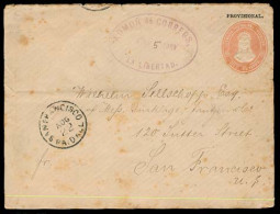 SALVADOR, EL. 1889 (5 Aug). La Libertad - USA / SF 10c Rose Embossed Provisional Ovptd Stat Env / Oval Violet Cds + Arri - Salvador