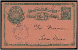 SALVADOR, EL. 1895 (17 Ene). S Salvador - S Juan. 2c Green / Salmon Used Stat Card. VF. - Salvador