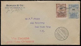SALVADOR, EL. 1916. Salvador - USA. Fkd Env. Ovptd 1915 Issue. Via Zacapa / N.Orleans. VF. - Salvador