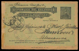 SALVADOR, EL. 1893. Salvador - Germany. 3c Stat Card. Via Panama And NY. - Salvador