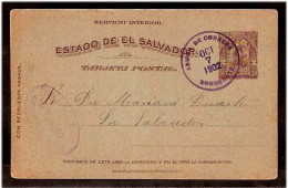 SALVADOR, EL. 1902. Sonsonate - S. Salvador. 2c. Stat Card . Used Local. - Salvador