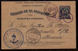 SALVADOR, EL. 1899. Acajutla - Germany. Stat Card - Cds + Anchor Mark Beautiful. - Salvador
