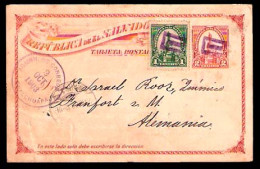 SALVADOR, EL. 1903. Chalchuapa - Germany. Stat Card + Adtl. / Fancy Cancel / Via Santa Ana. - Salvador