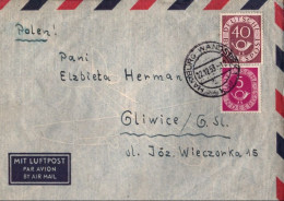 ! 1953 Luftpostbrief Posthornserie Aus Hamburg Wandsbeck Nach Gleiwitz, Polen - Covers & Documents