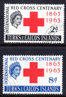 TURKS & CAICOS ISLANDS - 1963 RED CROSS ANNIVERSARY SET (2V) FINE USED SG 255-256 - Turcas Y Caicos
