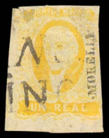 MEXICO. Sc. 2º. 1856 1rl Yellow. Morelia District, About Fine, Part Of Gum Remains On Reverse, Faultless, With Rare "Fra - Mexico