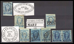 MEXICO. Sc. 1º (8). 1/2 Rl Blue. SLP. 8 Used Stamps, Including A Pair, Two With Guadalajara, One A Pair. Ostly VF-XF. - Messico